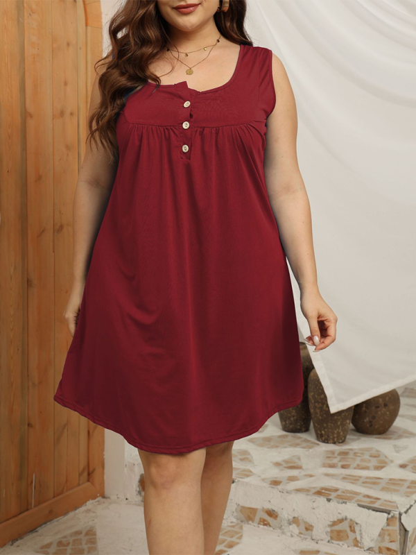 Curvy Dresses- Summer Knee-Length Tank Dress for Curvy Fashionistas- Wine Red- Pekosa Women Fashion