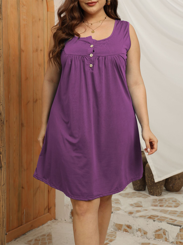 Curvy Dresses- Summer Knee-Length Tank Dress for Curvy Fashionistas- Purple- Pekosa Women Fashion