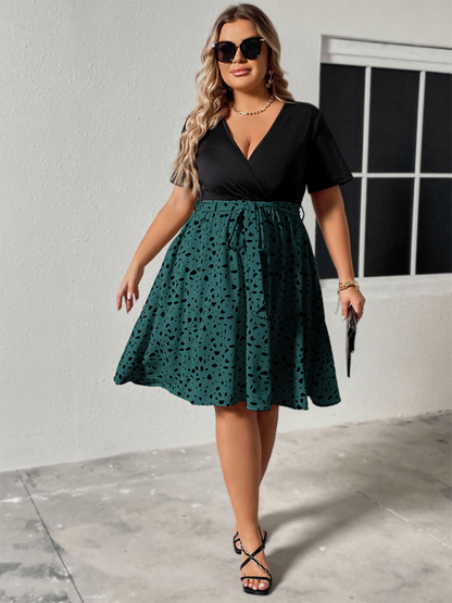 Curvy Dresses- Surplice Cinched Leopard Print Midi Dress for Special Events- - Pekosa Women Fashion