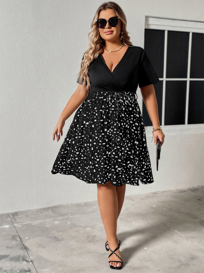 Curvy Dresses- Surplice Cinched Leopard Print Midi Dress for Special Events- - Pekosa Women Fashion