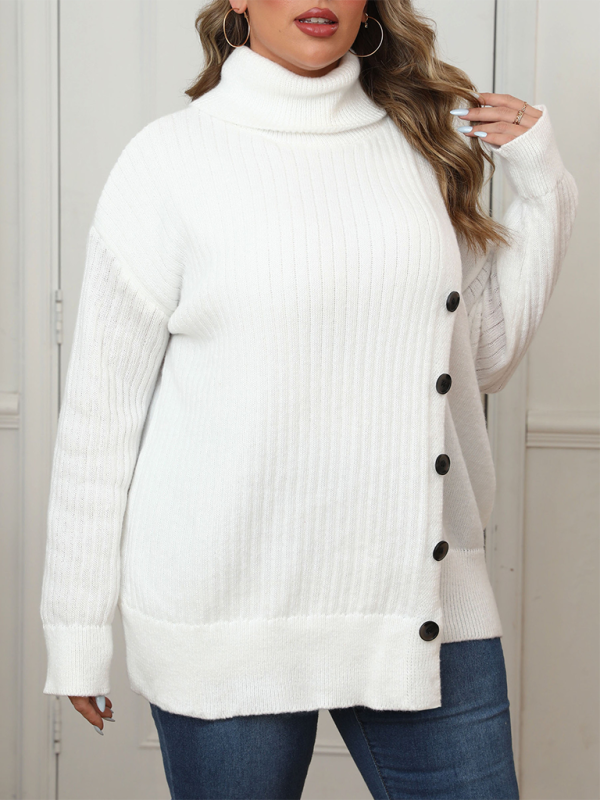 Curvy Sweaters- Women’s Plus Size Buttoned Turtleneck Sweater – Cozy Winter Jumper- - Pekosa Women Fashion