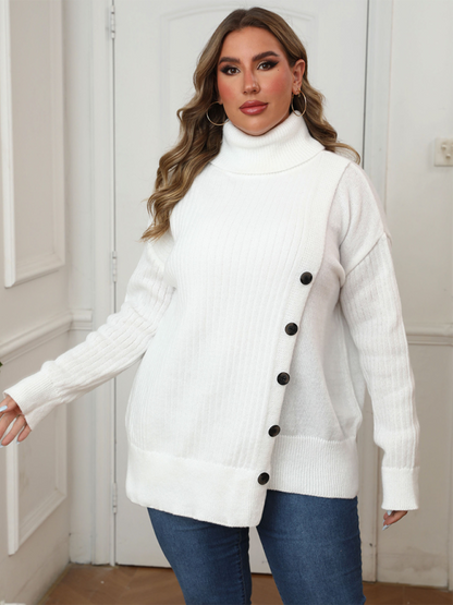 Curvy Sweaters- Women’s Plus Size Buttoned Turtleneck Sweater – Cozy Winter Jumper- - Pekosa Women Fashion