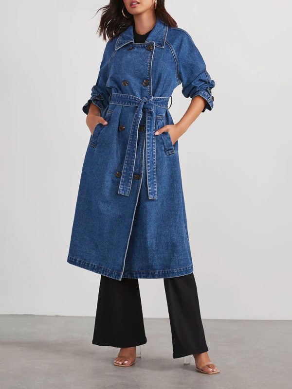 Denim Coats - Denim Longline Jacket Windbreaker for Women