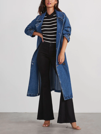 Denim Coats - Denim Longline Jacket Windbreaker for Women