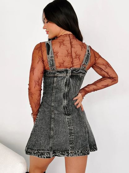 Denim Dresses - Black Denim Pinafore Dress with Adjustable Straps