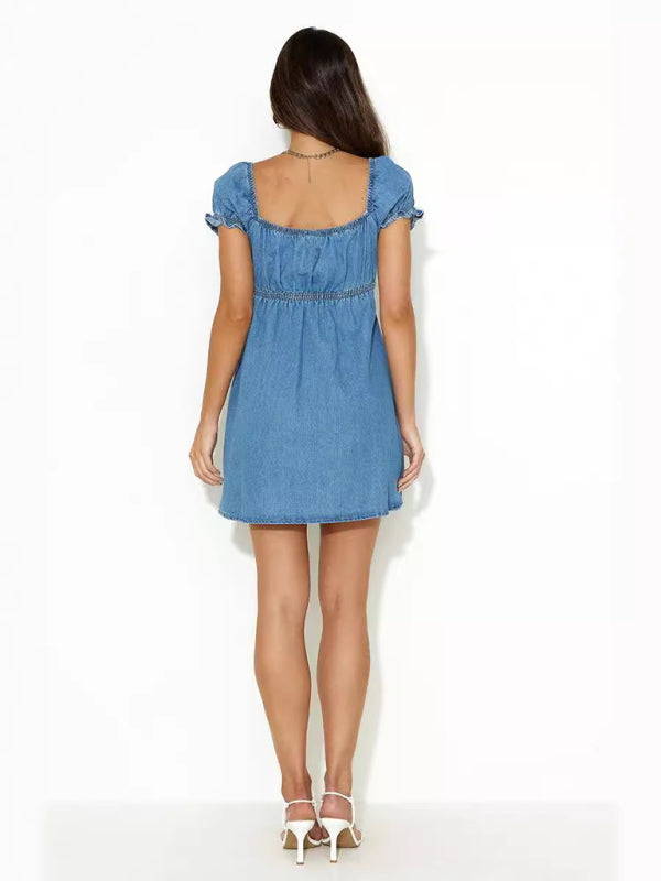 Denim Dresses - Casual Denim A-Line Dress with Tie