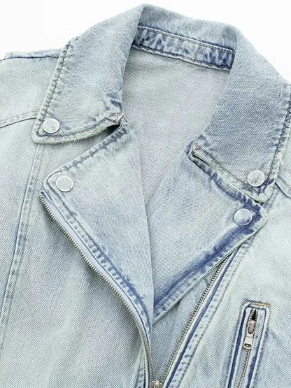 Denim Jackets - Crop Denim Jacket Style Moto Biker Coat Outwear