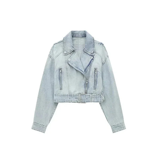 Denim Jackets - Crop Denim Jacket Style Moto Biker Coat Outwear