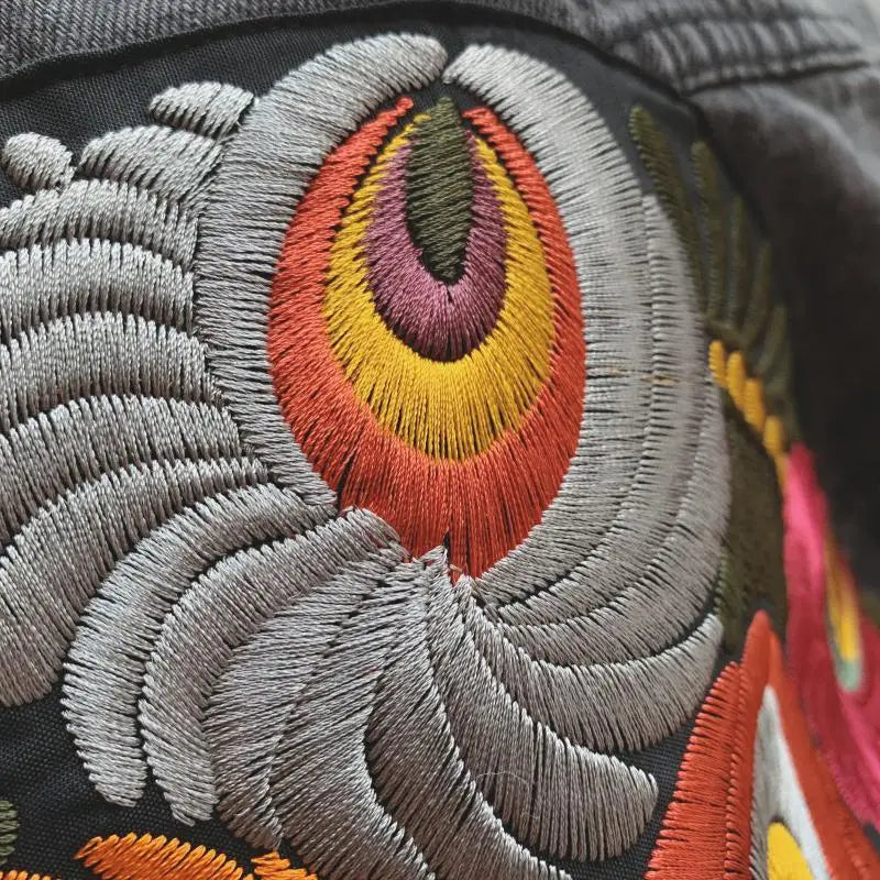 Denim Jackets - Floral Embroidered Patch on Back Denim Oversized Jacket