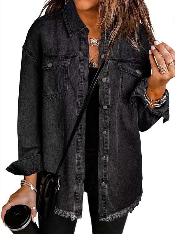 Denim Jackets - Frayed Denim Casual Shirt Shacket