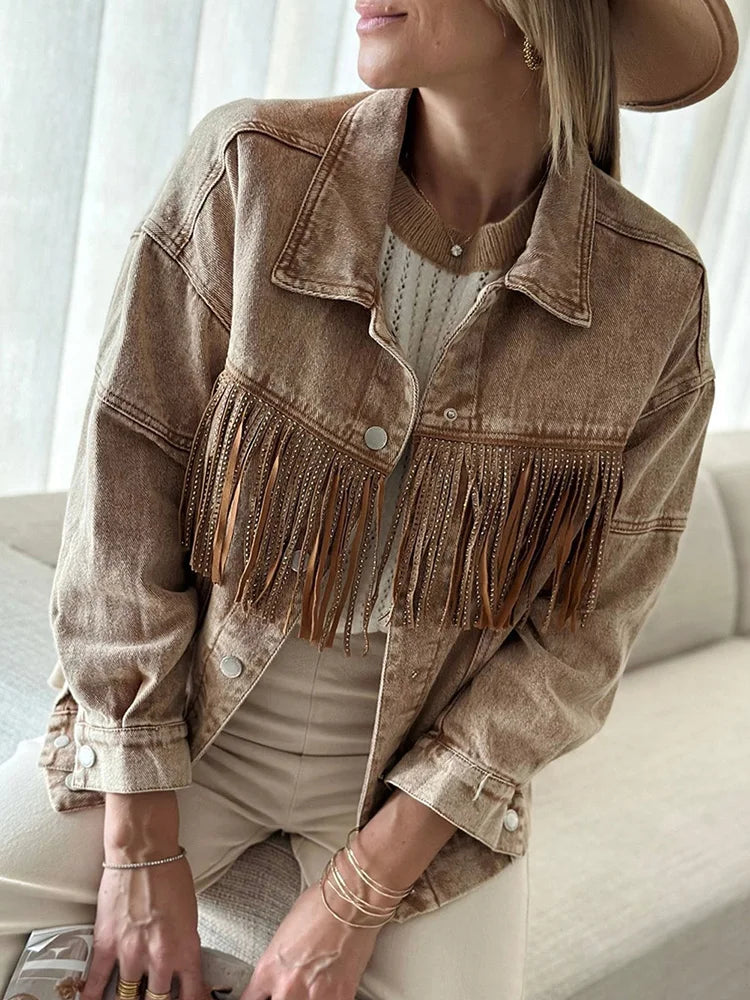 Denim Jackets - Retro Denim Women Jacket Autumn Winter Frills