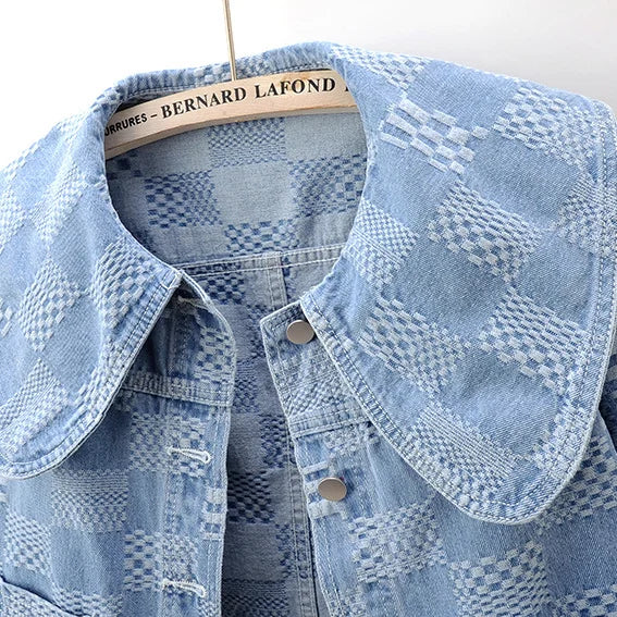 Denim Jackets- Women Cropped Denim Jacket with Peter Pan Collar- - Pekosa Women Fashion