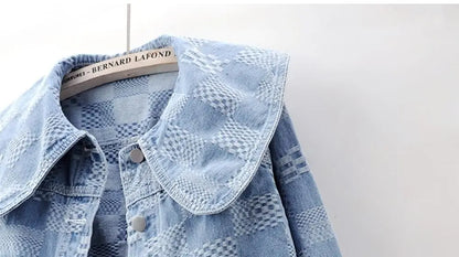 Denim Jackets- Women Cropped Denim Jacket with Peter Pan Collar- - Pekosa Women Fashion