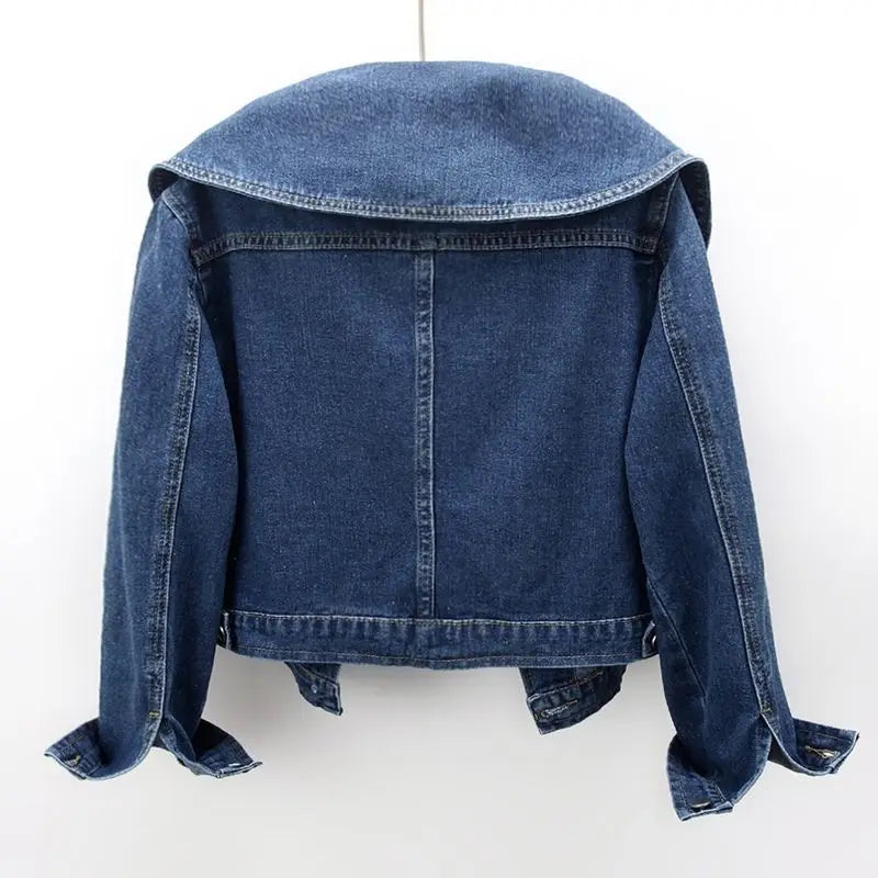 Denim Jackets- Women Cropped Denim Jacket with Peter Pan Collar- - Pekosa Women Fashion