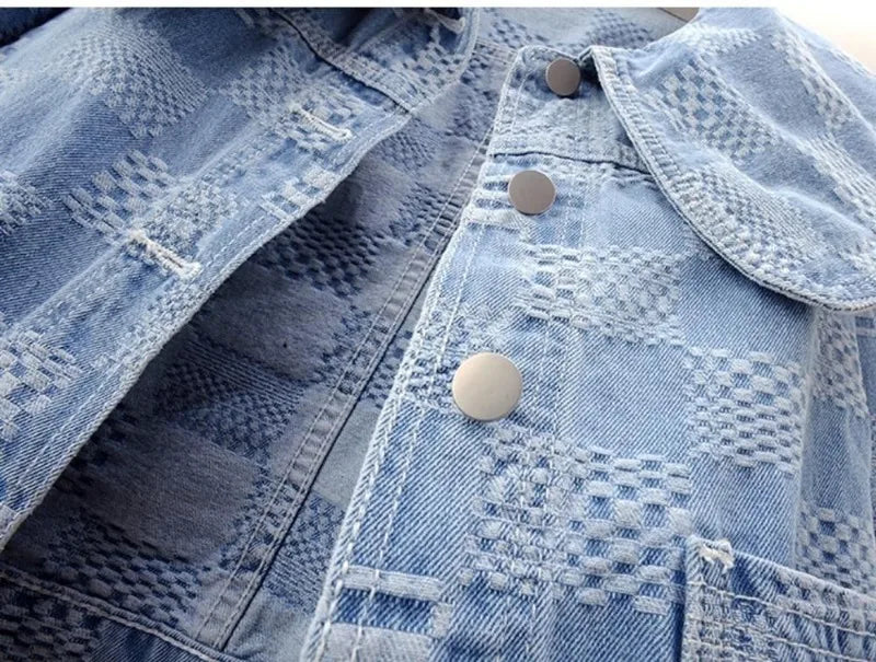 Denim Jackets- Women Cropped Denim Jacket with Peter Pan Collar- - Pekosa Women Fashion