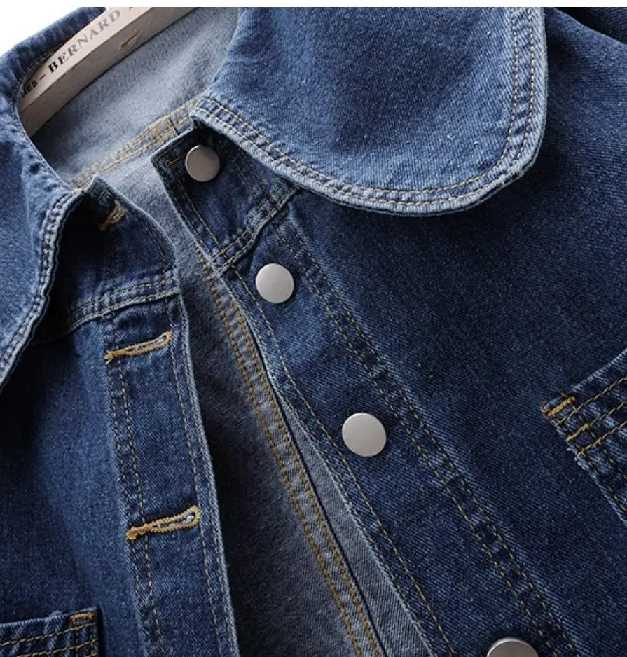 Denim Jackets- Women Cropped Denim Jacket with Peter Pan Collar- - Pekosa Women Fashion