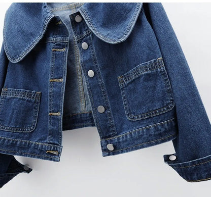 Denim Jackets- Women Cropped Denim Jacket with Peter Pan Collar- - Pekosa Women Fashion