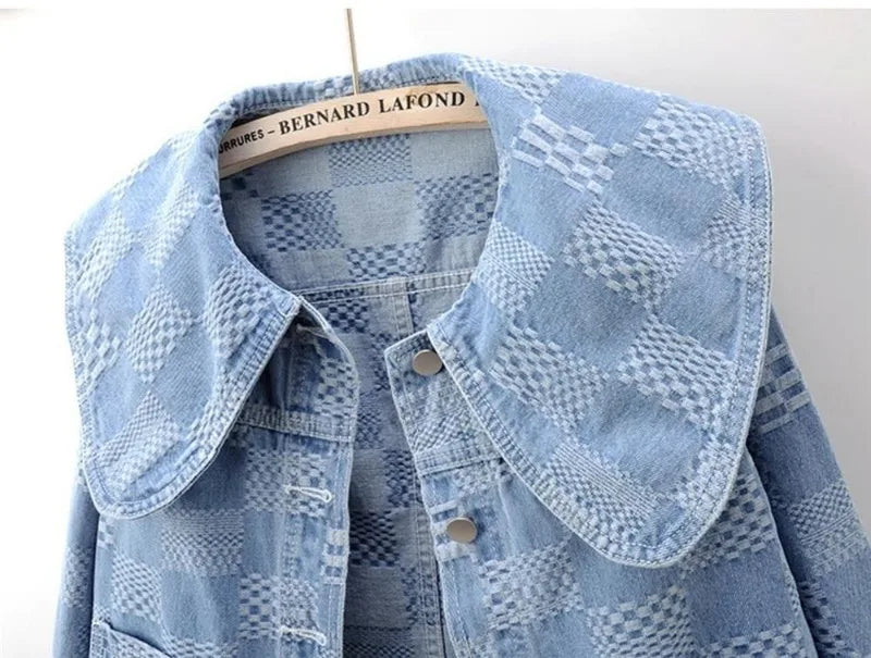 Denim Jackets- Women Cropped Denim Jacket with Peter Pan Collar- - Pekosa Women Fashion