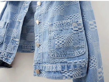 Denim Jackets- Women Cropped Denim Jacket with Peter Pan Collar- - Pekosa Women Fashion