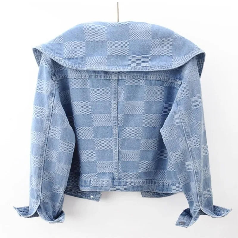 Denim Jackets- Women Cropped Denim Jacket with Peter Pan Collar- - Pekosa Women Fashion