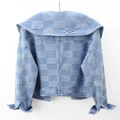 Denim Jackets- Women Cropped Denim Jacket with Peter Pan Collar- - Pekosa Women Fashion