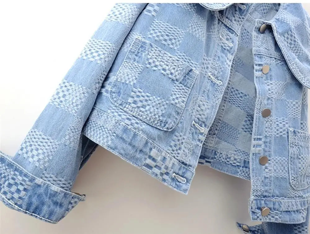 Denim Jackets- Women Cropped Denim Jacket with Peter Pan Collar- - Pekosa Women Fashion