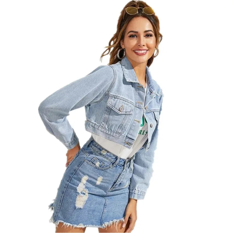 Denim Jackets- Women's Edgy Denim Jacket- Blue- Pekosa Women Fashion