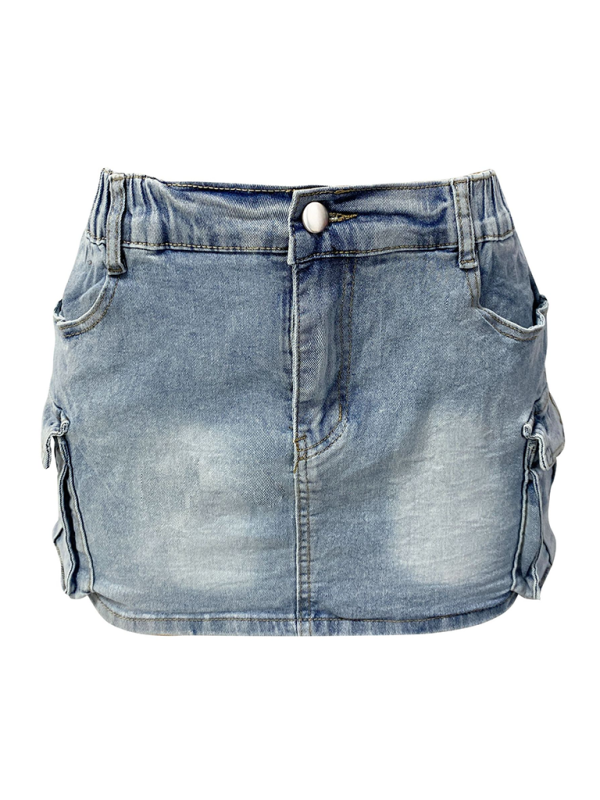 Denim Skirts- Edgy Mini Denim Skirt in Cargo Style- - Pekosa Women Fashion