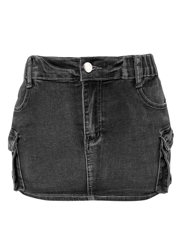 Denim Skirts- Edgy Mini Denim Skirt in Cargo Style- - Pekosa Women Fashion