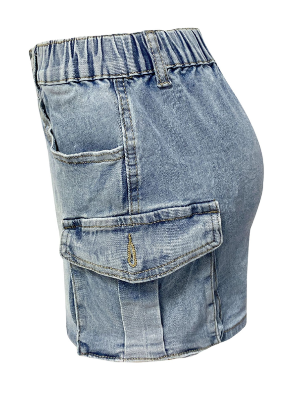 Denim Skirts- Edgy Mini Denim Skirt in Cargo Style- - Pekosa Women Fashion