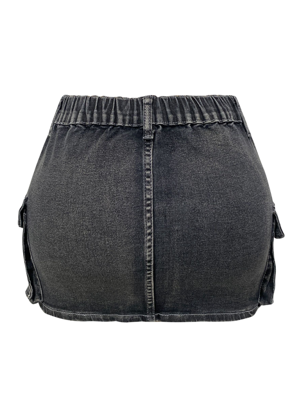 Denim Skirts- Edgy Mini Denim Skirt in Cargo Style- - Pekosa Women Fashion