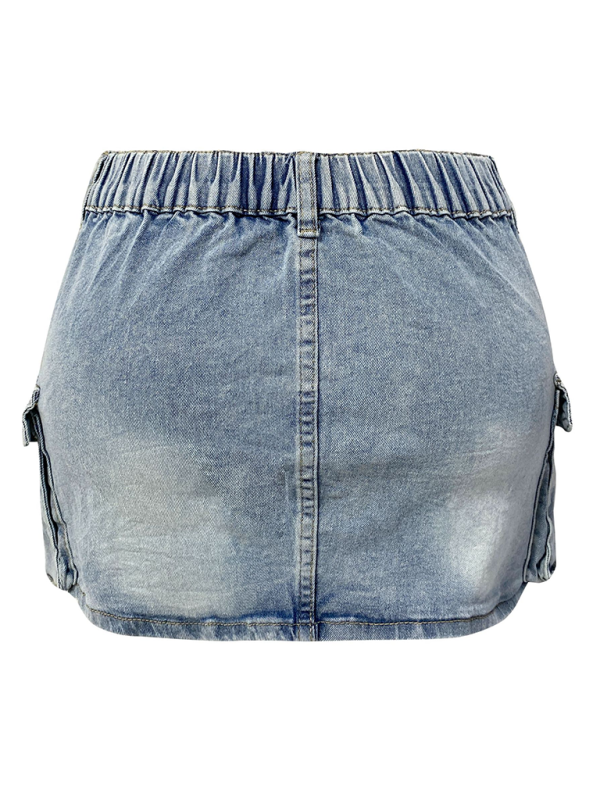 Denim Skirts- Edgy Mini Denim Skirt in Cargo Style- - Pekosa Women Fashion