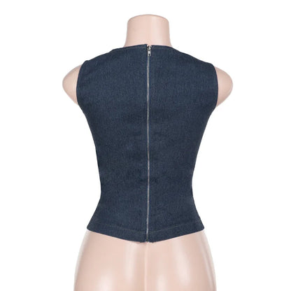 Denim Tops - Edgy Denim Top with Unique Cutouts