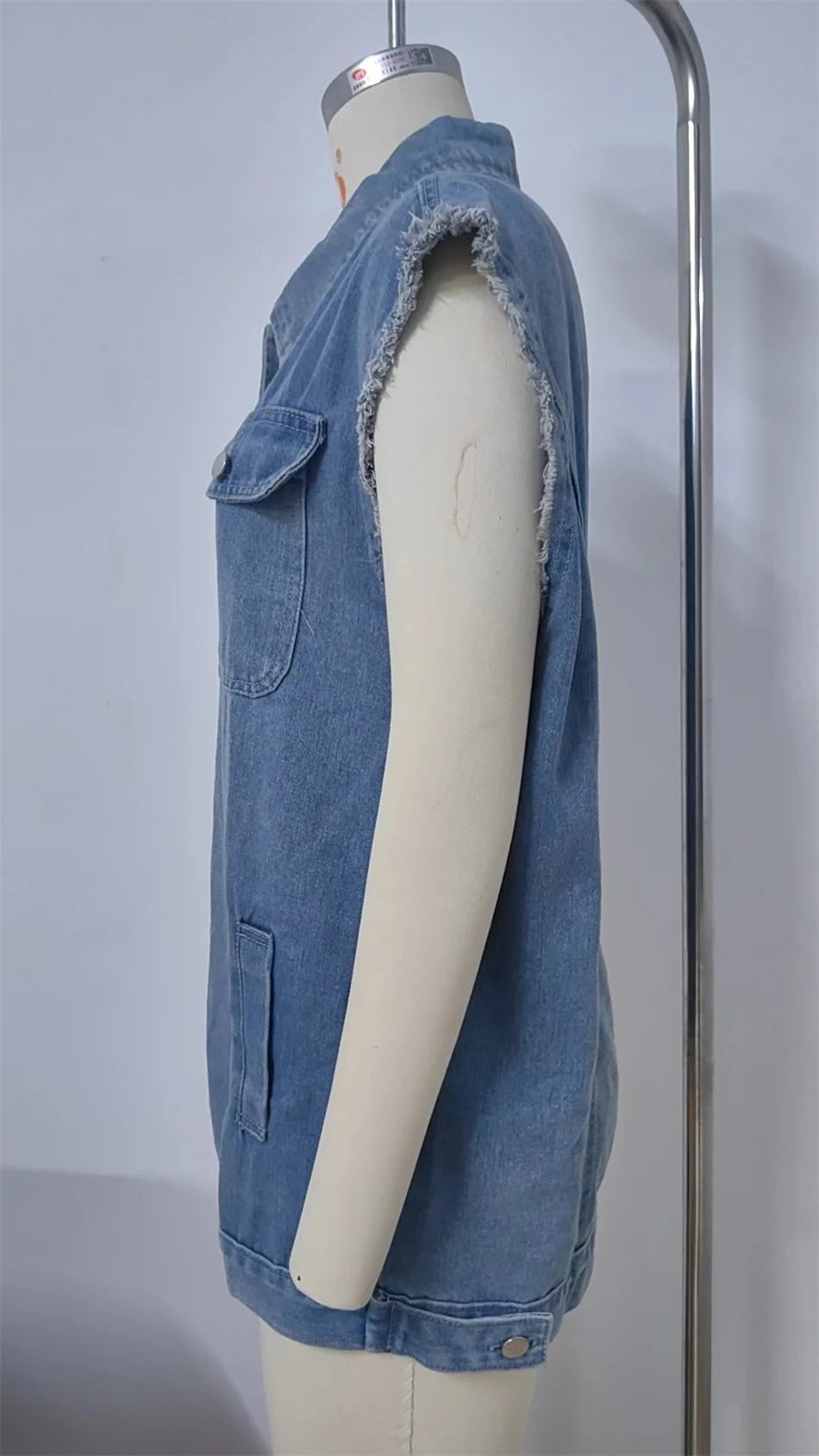 Denim Vest - Oversized Classic Denim Vest – Biker Look Design