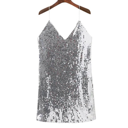 Disco Dresses- Glam Night Out V-Neck Sequined Cocktail Dress- - Pekosa Women Fashion