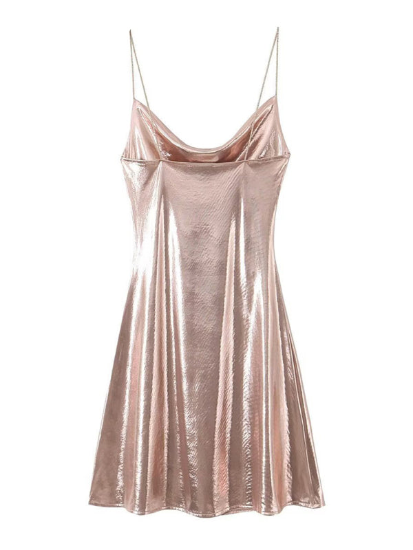 Disco Dresses- Metallic Slip Dress- - Pekosa Women Fashion