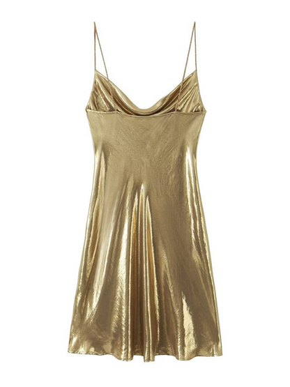 Disco Dresses- Metallic Slip Dress- - Pekosa Women Fashion