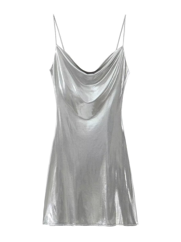 Disco Dresses- Metallic Slip Dress- Silver grey- Pekosa Women Fashion