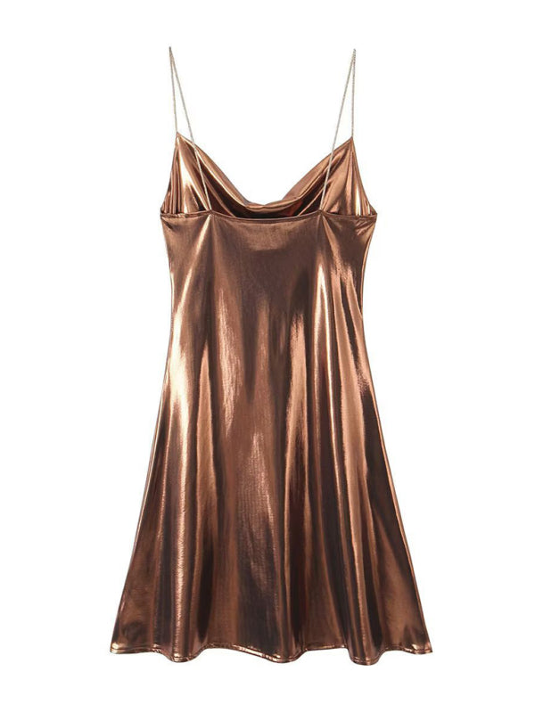 Disco Dresses- Metallic Slip Dress- - Pekosa Women Fashion