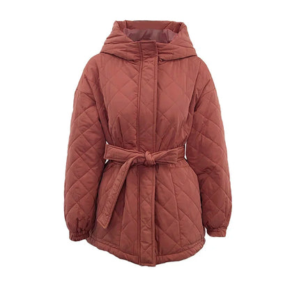 Down Jackets- Belted Quilted Hooded Jacket – Winter Essential