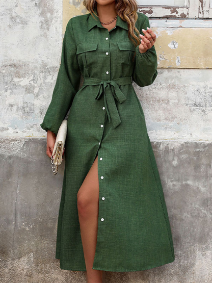 Flowing Green Shirt Dress for Modern Women