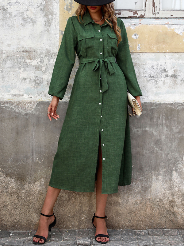 Flowing Green Shirt Dress for Modern Women