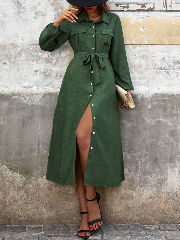 Flowing Green Shirt Dress for Modern Women