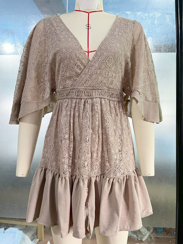 Dressy Dresses - Floral Lace Overlay Kimono Sleeve Dress