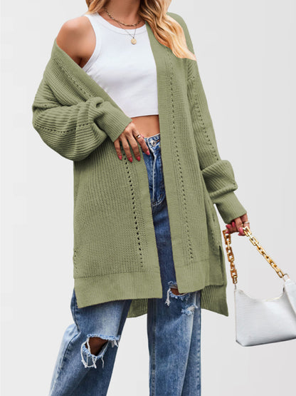 Duster Cardigans - Open Front Cardigan Draped Knit Duster