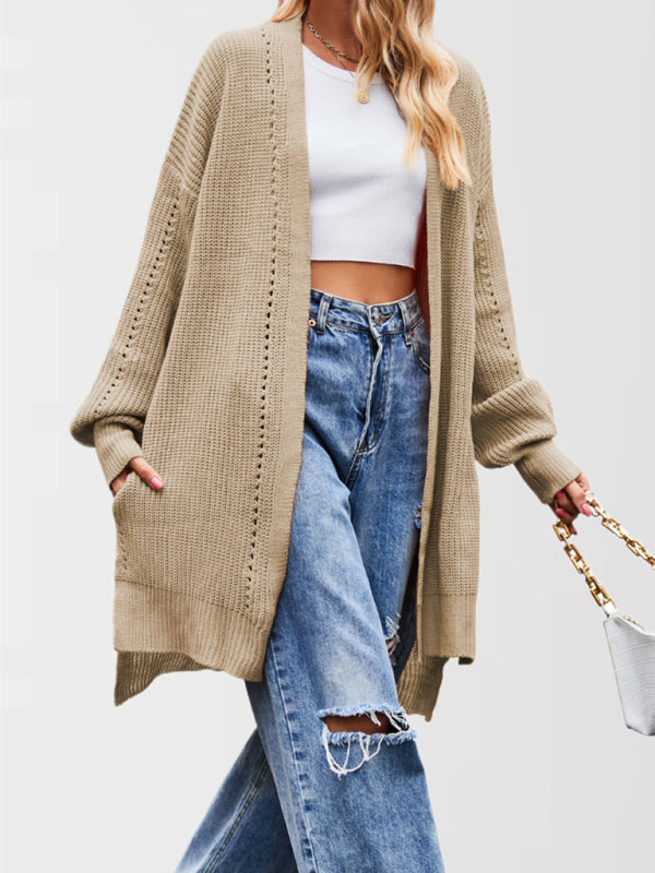 Duster Cardigans - Open Front Cardigan Draped Knit Duster