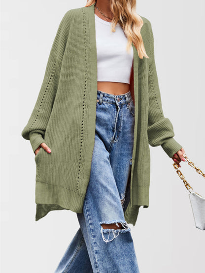 Duster Cardigans - Open Front Cardigan Draped Knit Duster