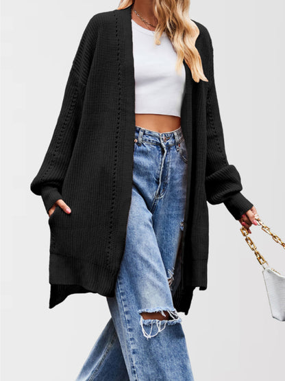 Duster Cardigans - Open Front Cardigan Draped Knit Duster