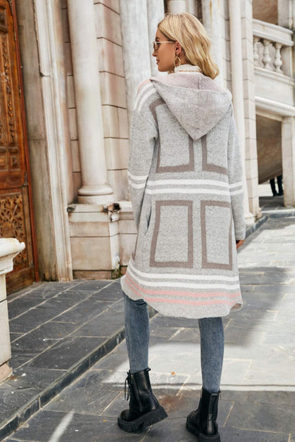 Duster Cardigans- Winter Knit Pastel Zebra Shawl Hooded Coat - Duster Cardigan- - Pekosa Women Clothing