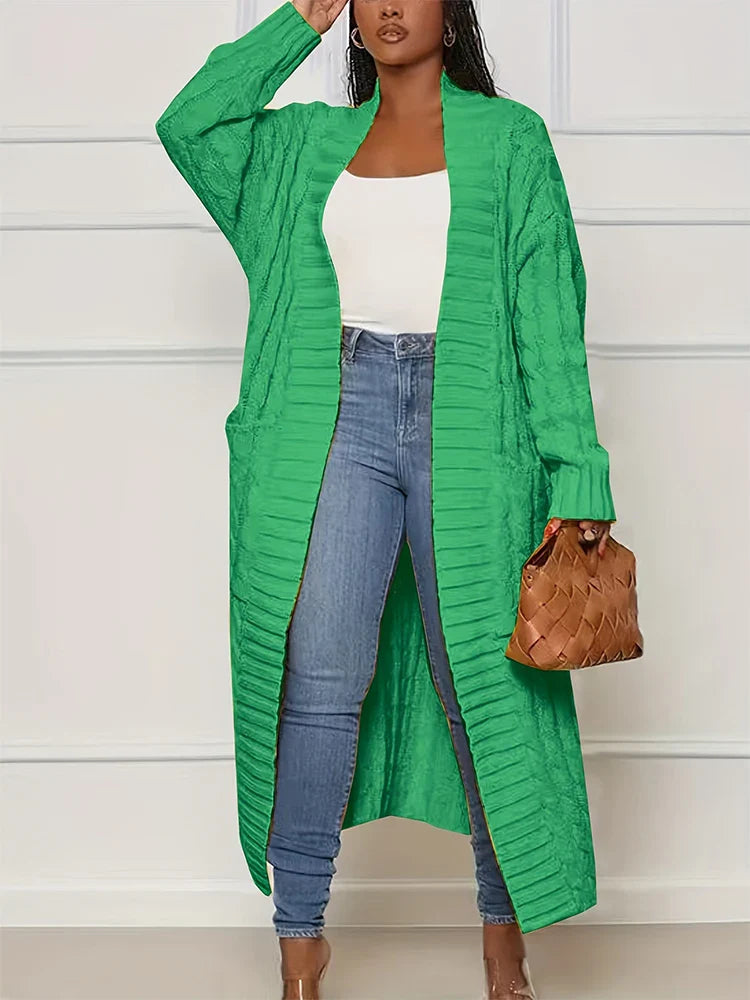 Duster Cardigans- Women Longline Duster Cardigan for Winter- Green- Chuzko Women Clothing